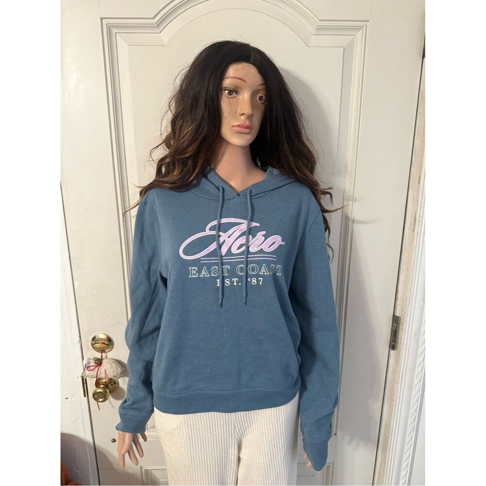 Women’s Aeropostale Blue Hooded Sweatshirt with Pink Script Logo size XL